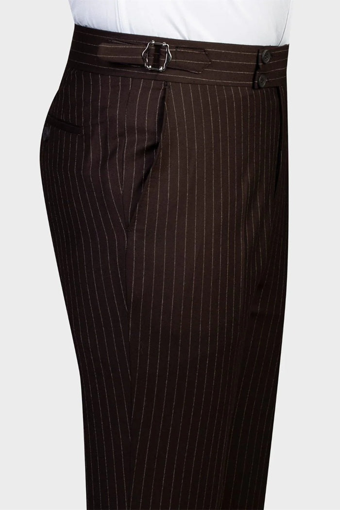 Decent Brown Pinstriped Double Breasted Shawl Lapel Prom Suits