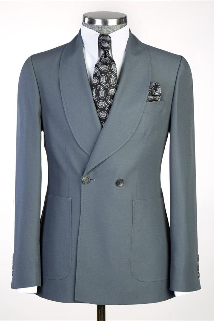 Stylish Dark Gray Shawl Lapel Double Breasted Prom Men Suits