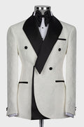 Lovely Off-white Double Breasted Jacquard Prom Suits