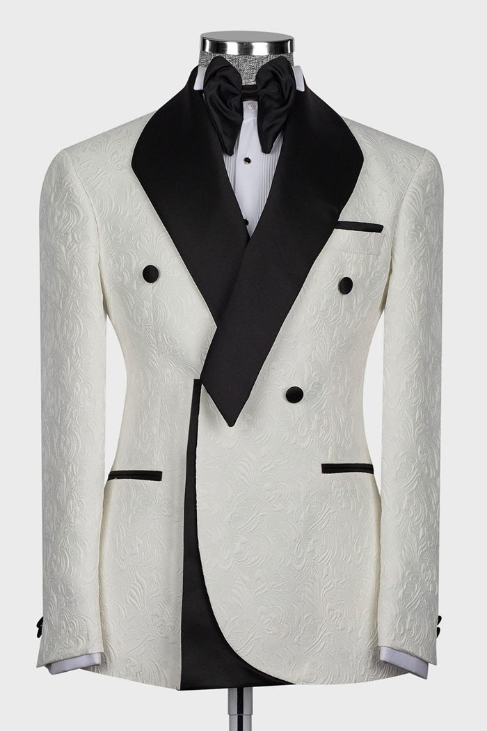 Lovely Off-white Double Breasted Jacquard Prom Suits