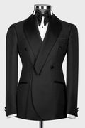 Trendy Black Double Breasted Shawl Lapel Close Fitting Prom Suits