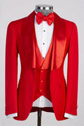 Festival Red 3 Pieces Best Fitted Wedding Suits With Satin Lapel