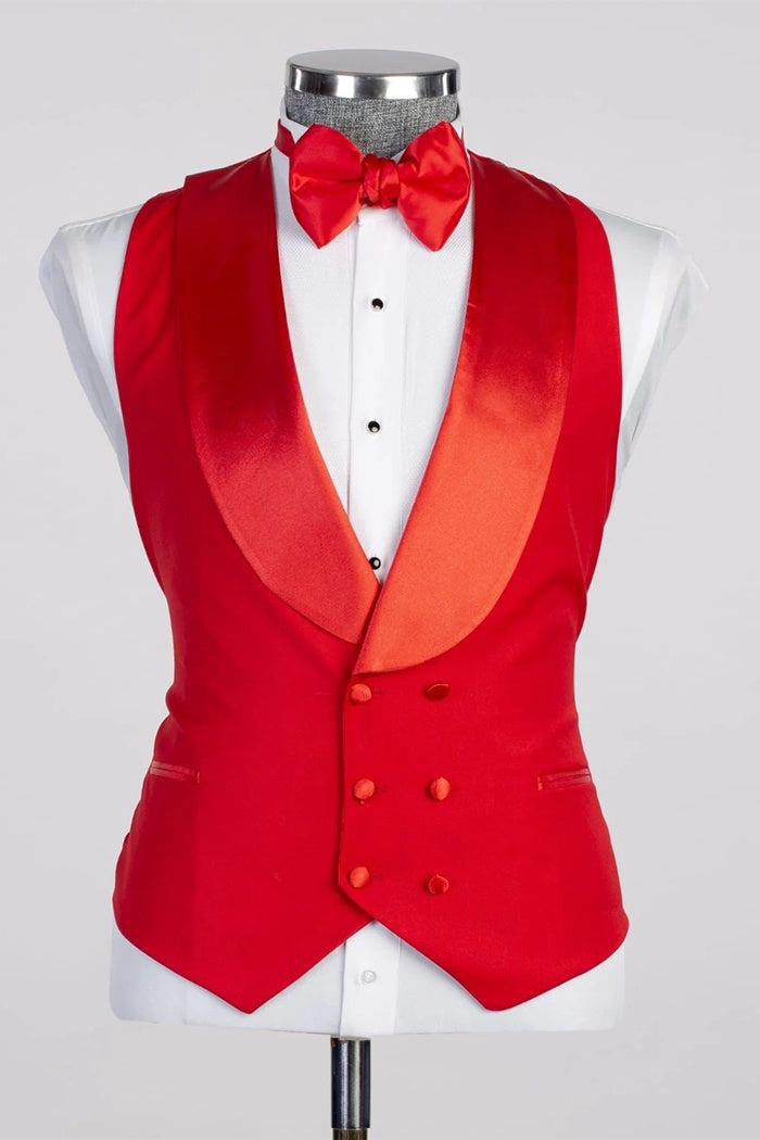 Festival Red 3 Pieces Best Fitted Wedding Suits With Satin Lapel