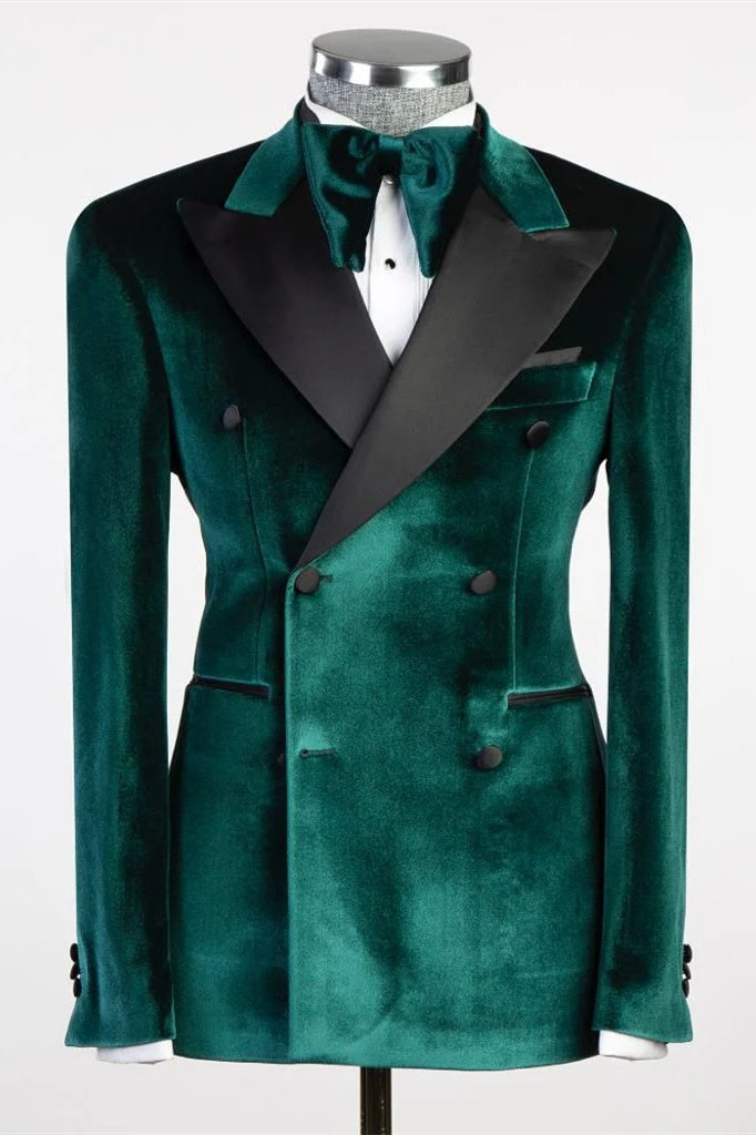 Glamorous Green Velvet Double Breasted Prom Men Suits