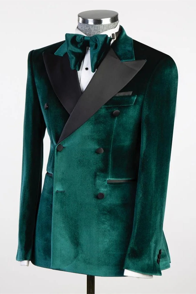 Glamorous Green Velvet Double Breasted Prom Men Suits