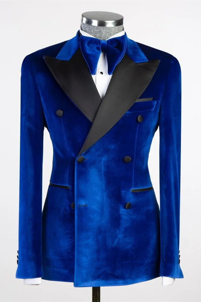 Bespoke Royal Blue Velvet Double Breasted Prom Suits For Men