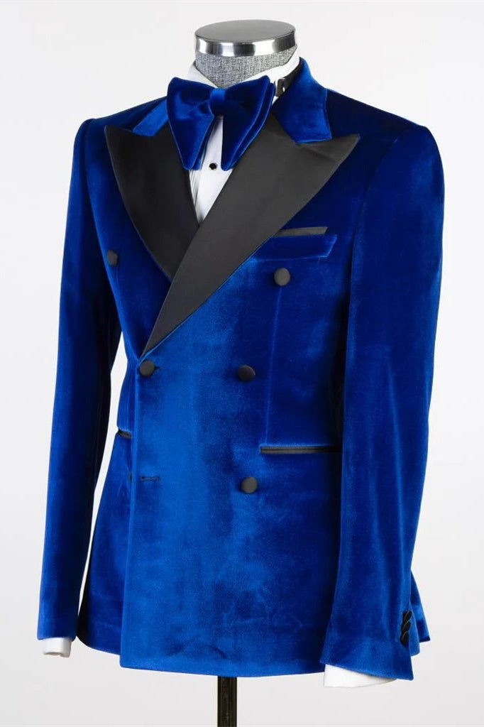 Bespoke Royal Blue Velvet Double Breasted Prom Suits For Men