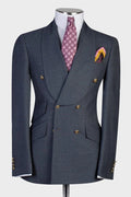 Chic Dark Gray Double Breasted Shawl Lapel Formal Men Suits