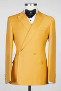 Charming Light Yellow Double Breasted Peaked Lapel Prom Suits