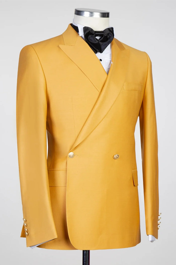 Charming Light Yellow Double Breasted Peaked Lapel Prom Suits
