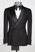 Trendy Black Peaked Lapel Double Breasted Prom Suits