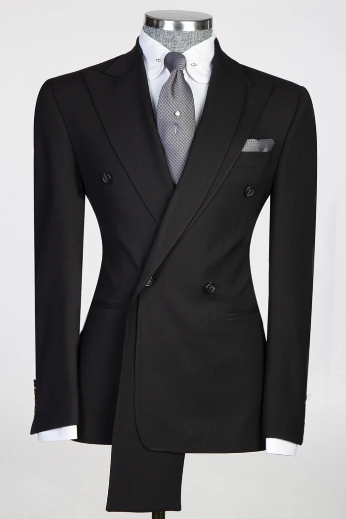 Slim Fit Black Peaked Lapel Double Breasted Prom Suits