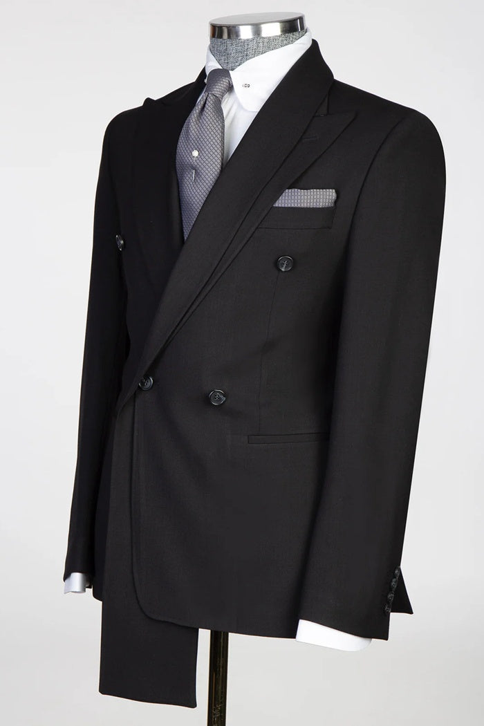 Slim Fit Black Peaked Lapel Double Breasted Prom Suits