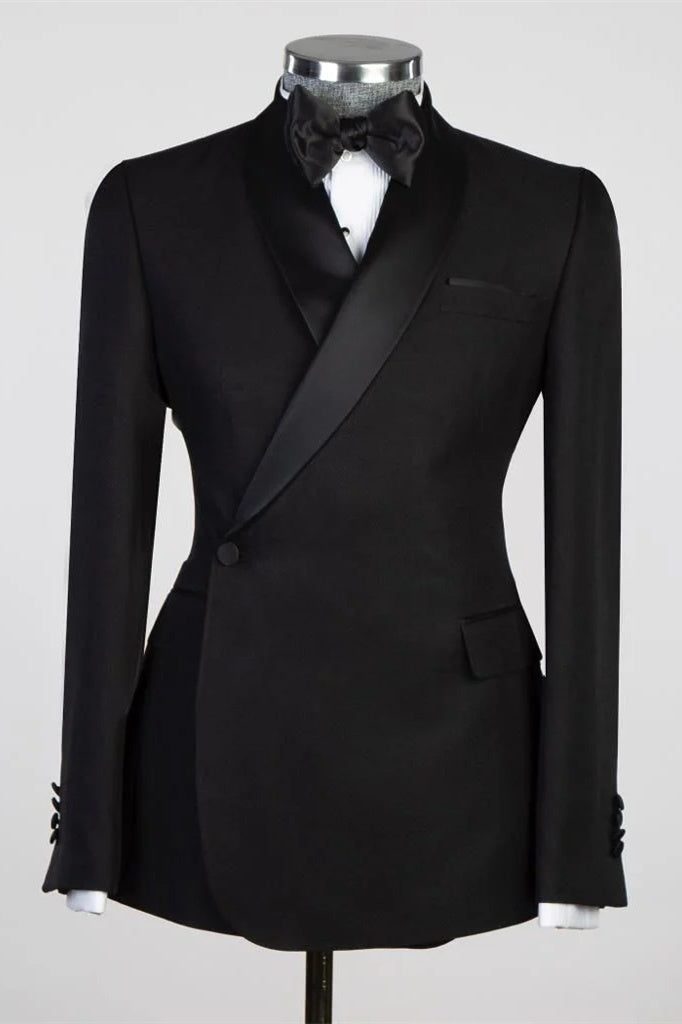 Formal Black Close Fitting Shawl Lapel Wedding Men Suits