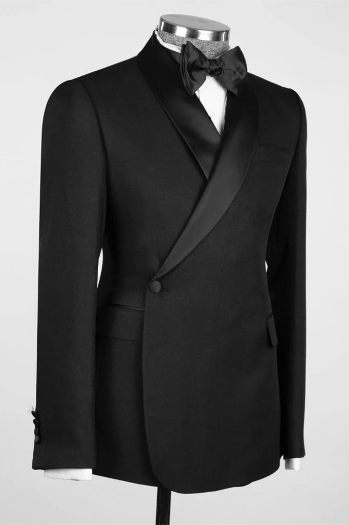Formal Black Close Fitting Shawl Lapel Wedding Men Suits