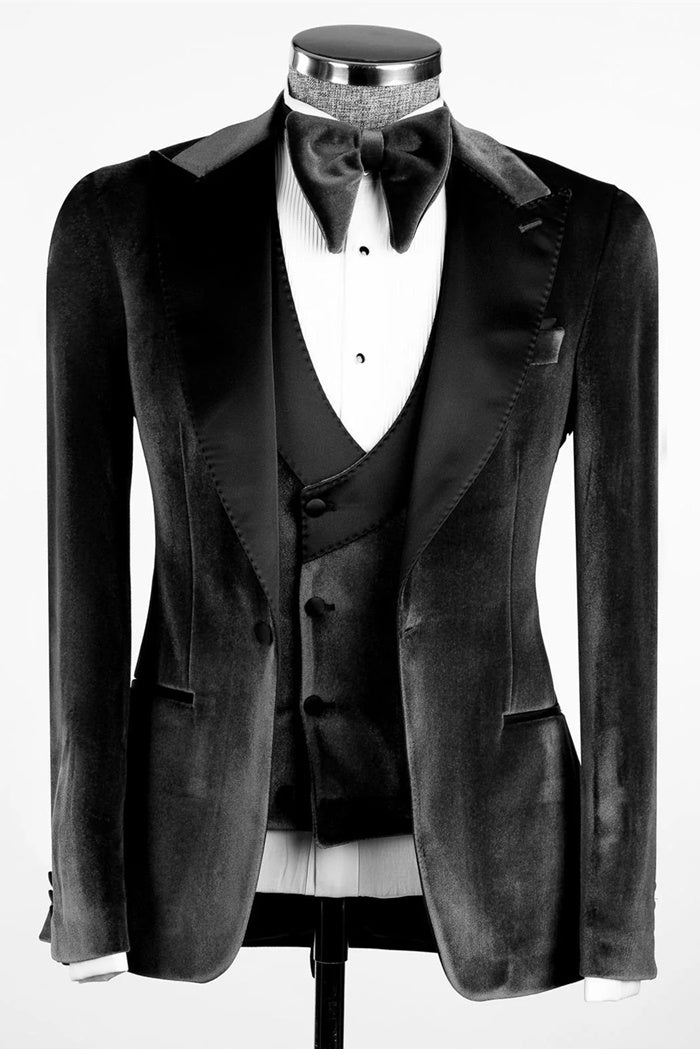 Chic Black Velvet 3 Pieces Business Suits With Waistcoat