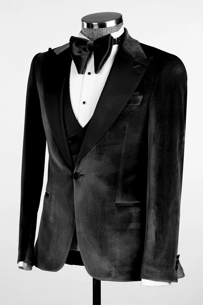 Chic Black Velvet 3 Pieces Business Suits With Waistcoat