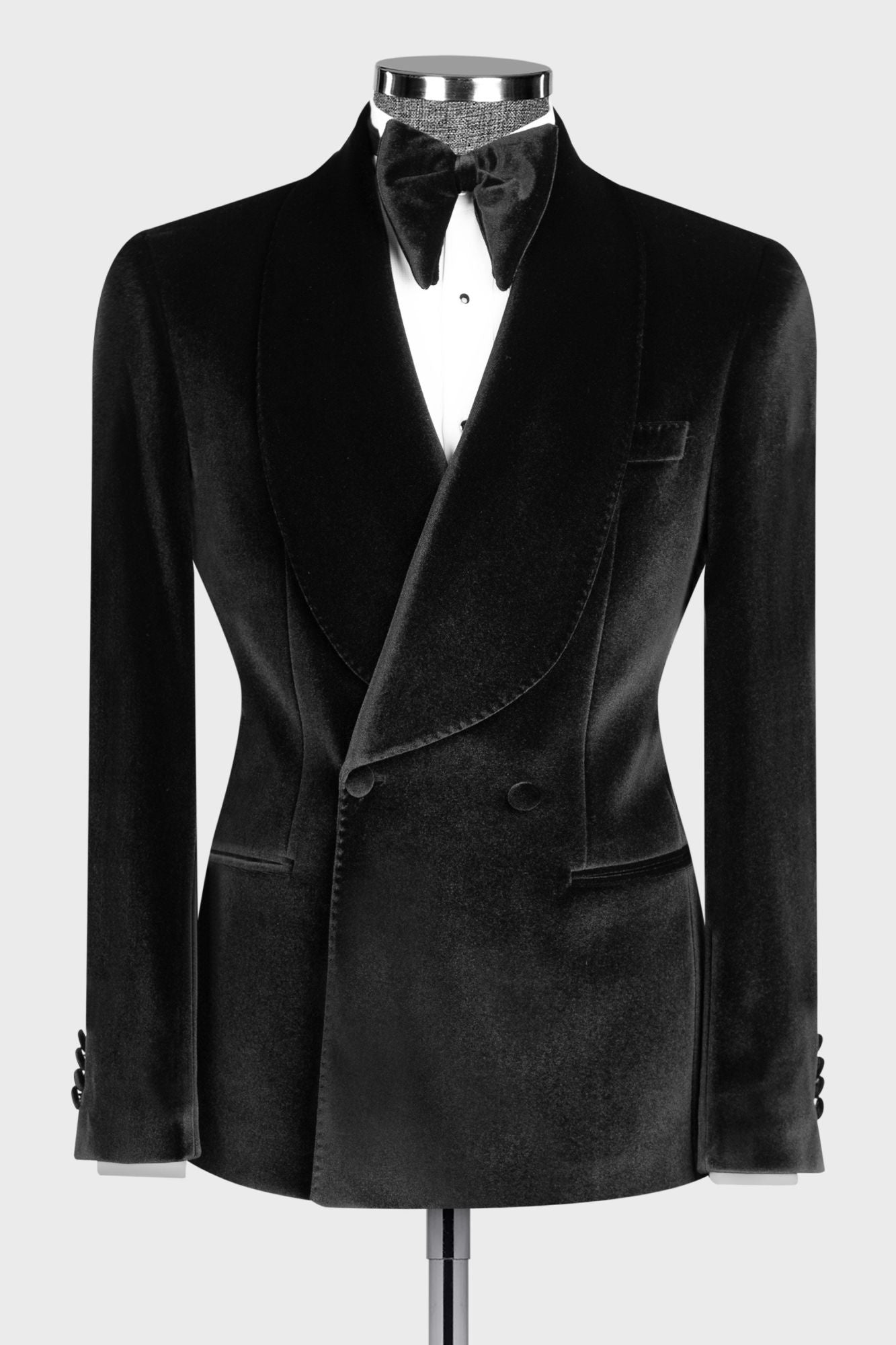 Glamorous Black Velvet Shawl Lapel Double Breasted Wedding Suits