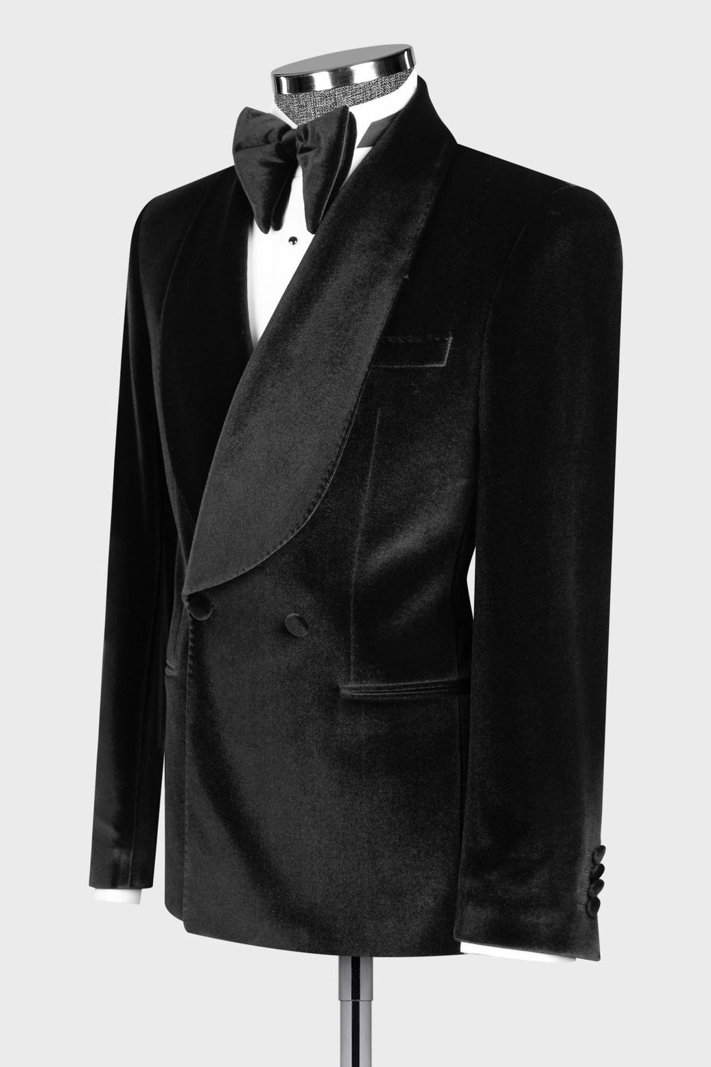 Glamorous Black Velvet Shawl Lapel Double Breasted Wedding Suits