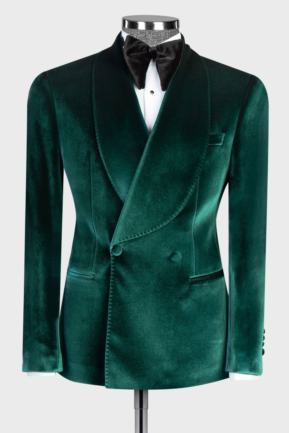 Charming Dark Green Velvet Shawl Lapel Double Breasted Prom Suits