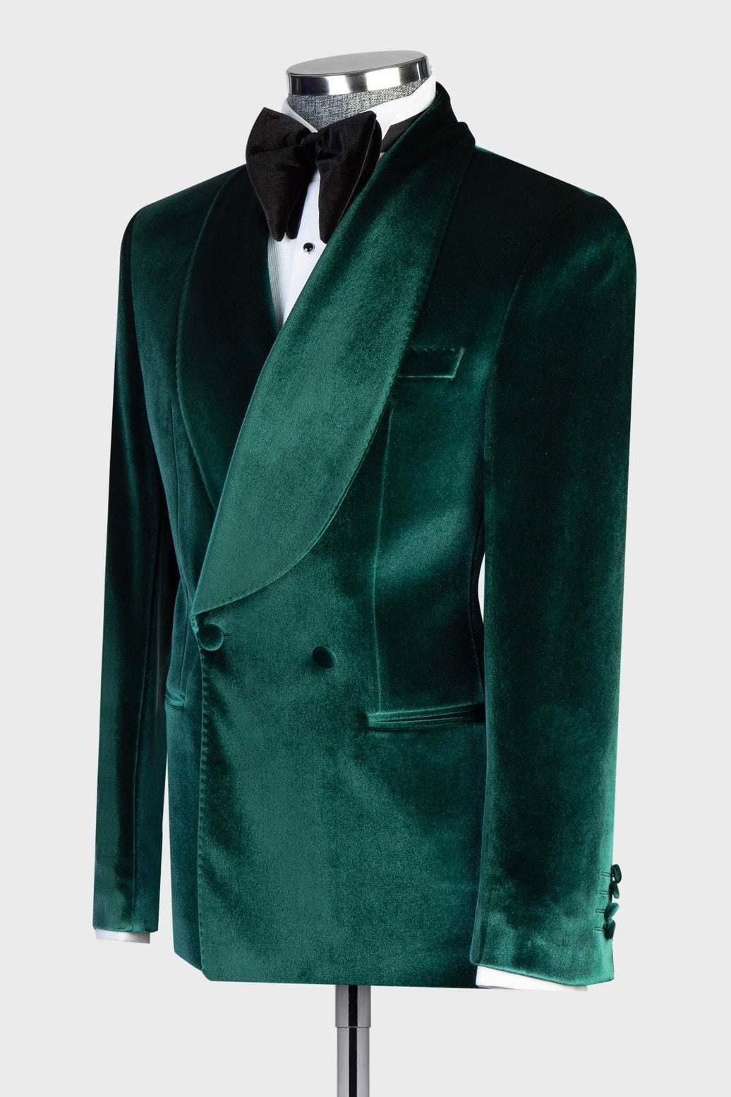 Charming Dark Green Velvet Shawl Lapel Double Breasted Prom Suits