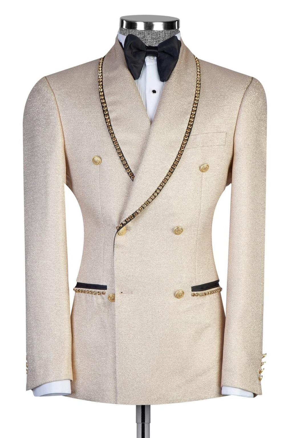 Elegant Champagne Gold Frosted Gold Beadings Double Breasted Suits