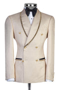 Elegant Champagne Gold Frosted Gold Beadings Double Breasted Suits