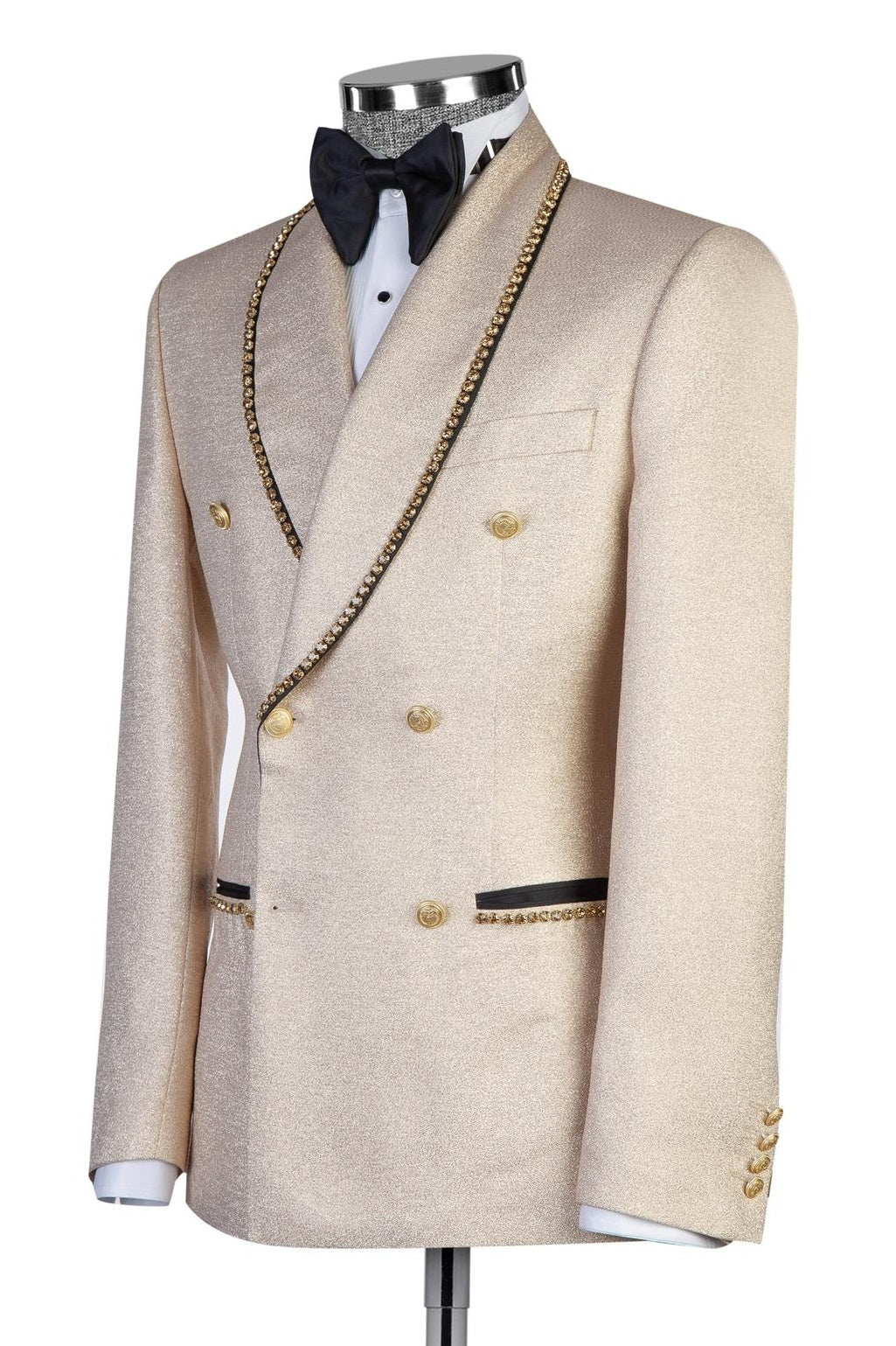 Elegant Champagne Gold Frosted Gold Beadings Double Breasted Suits