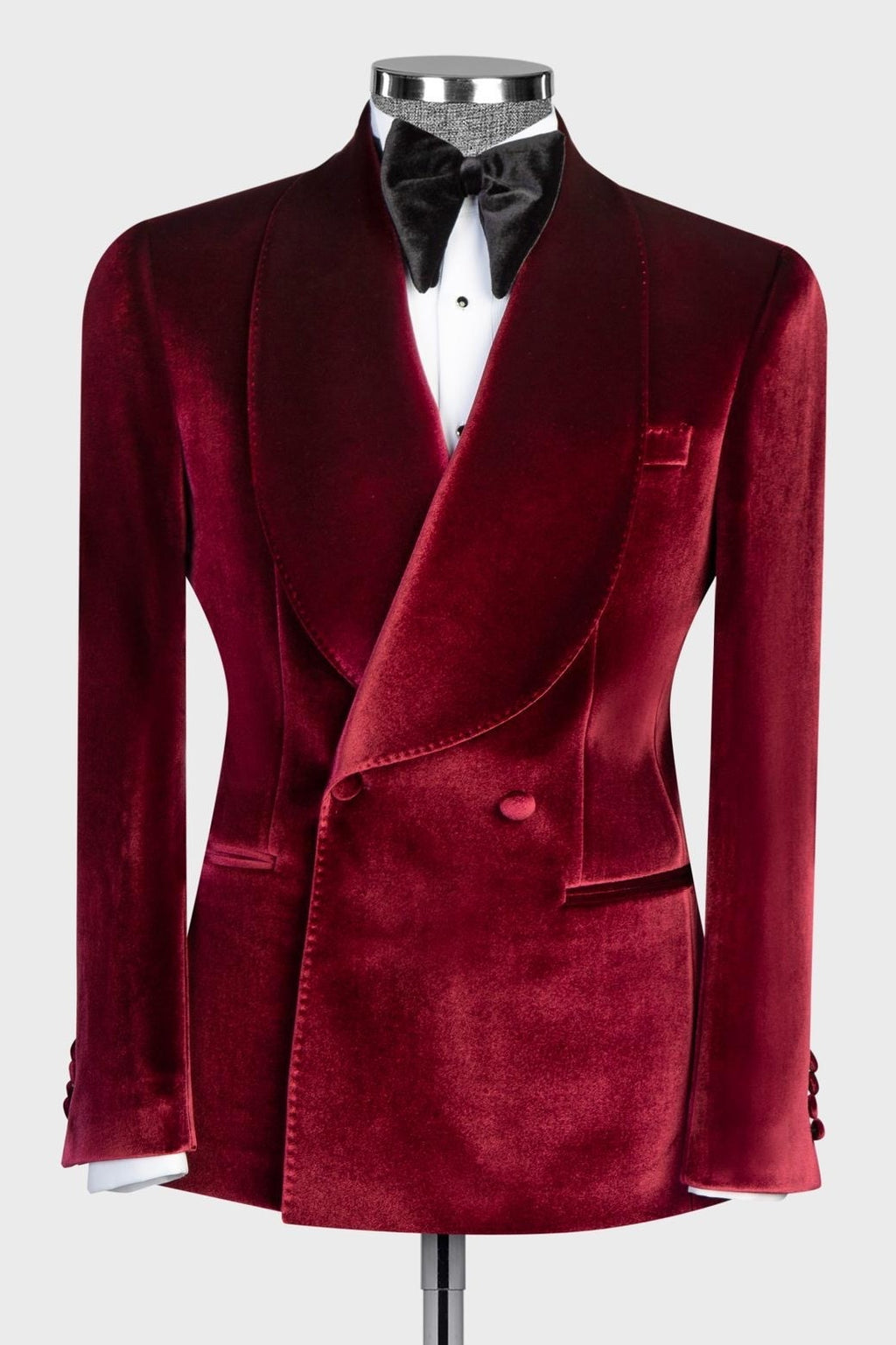 Modern Burgundy Velvet Double Breasted Shawl Lapel Prom Suits