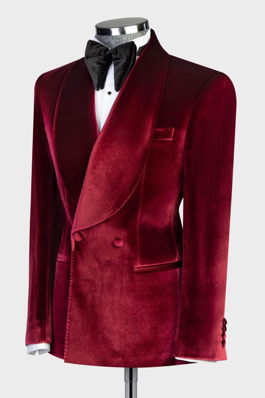 Modern Burgundy Velvet Double Breasted Shawl Lapel Prom Suits