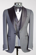Trendy Dark Gray 3 Piece Peaked & Shawl Lapel Men’s Suit For Prom