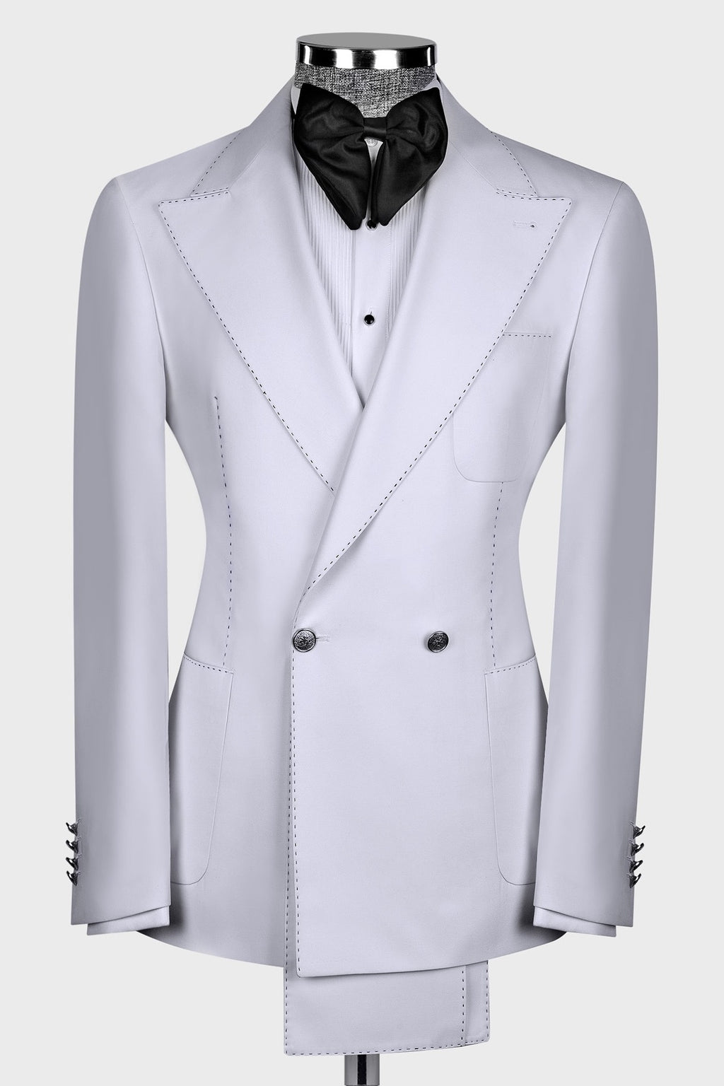 Mild White Peak Lapel Double Breasted Black Seam Men’s Suit