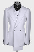 Mild White Peak Lapel Double Breasted Black Seam Men’s Suit