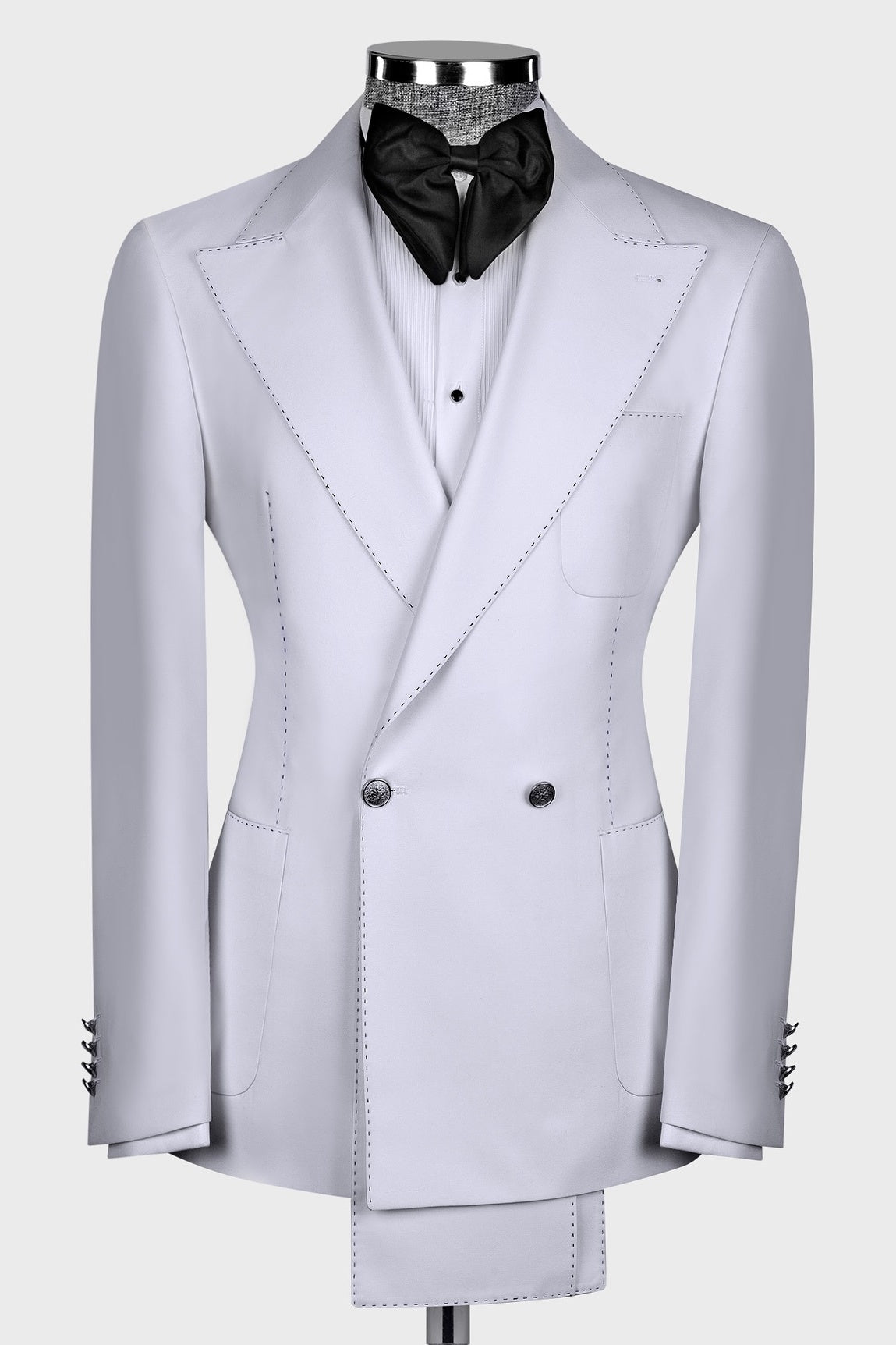 Mild White Peak Lapel Double Breasted Black Seam Men’s Suit