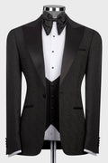 Gentle Black Jacquard 3 Pieces Prom Suits With Satin Lapel