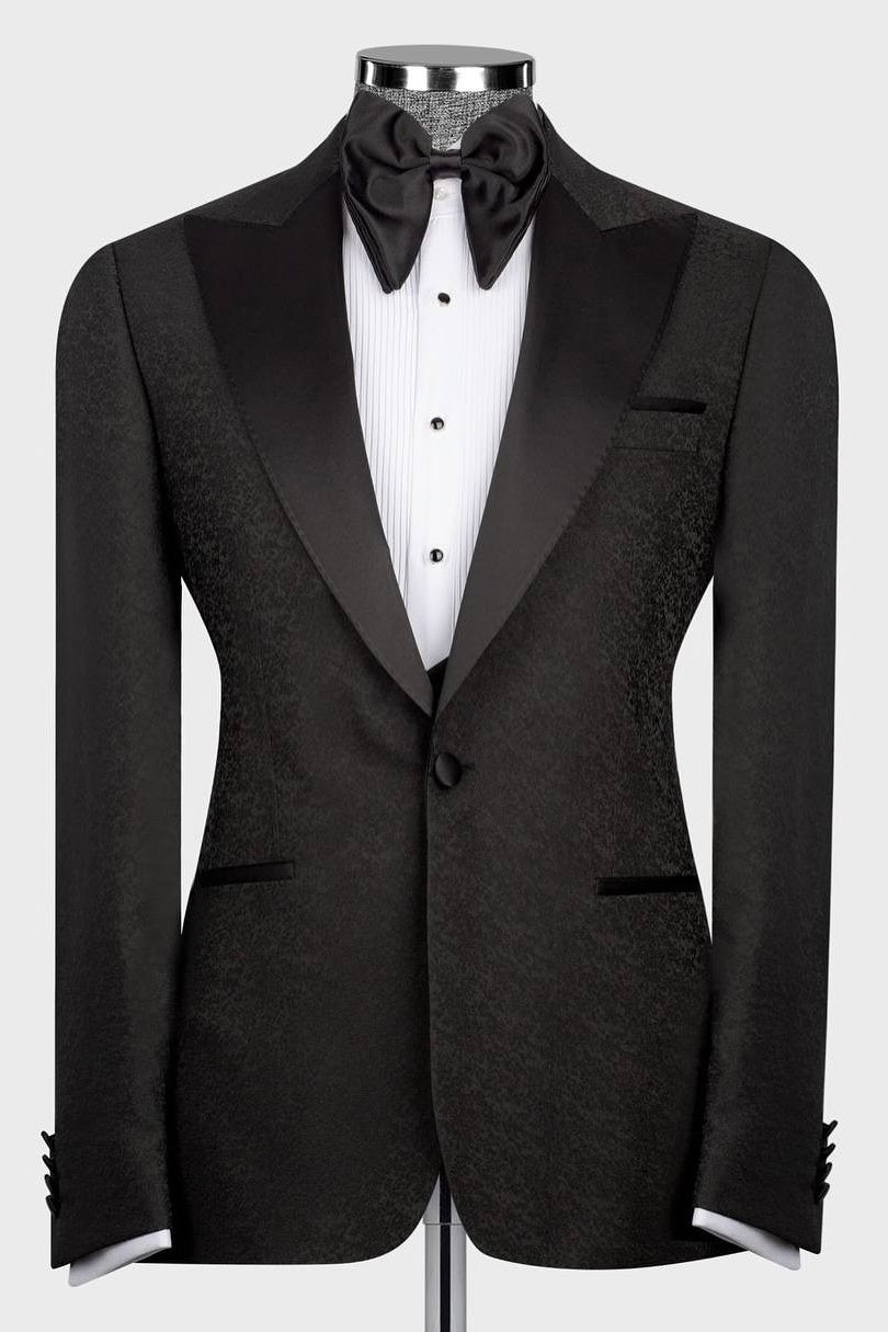 Gentle Black Jacquard 3 Pieces Prom Suits With Satin Lapel