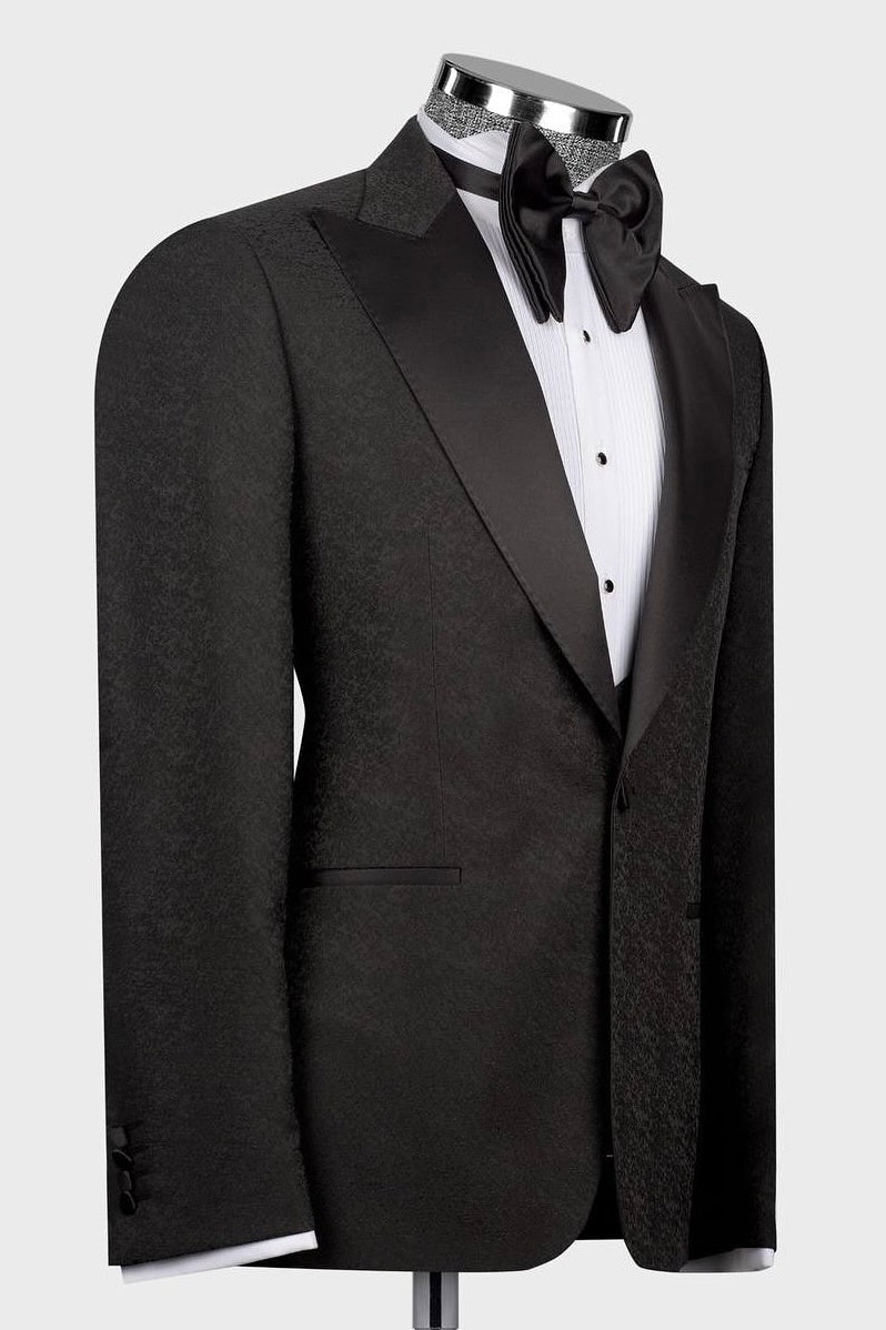 Gentle Black Jacquard 3 Pieces Prom Suits With Satin Lapel