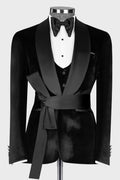 Chic Black Velvet 3 Pieces Shawl Lapel Prom Suits With Belt