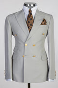 Classy Gray Double Breasted Slim Fit Business Suits For Men