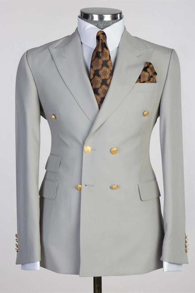 Classy Gray Double Breasted Slim Fit Business Suits For Men