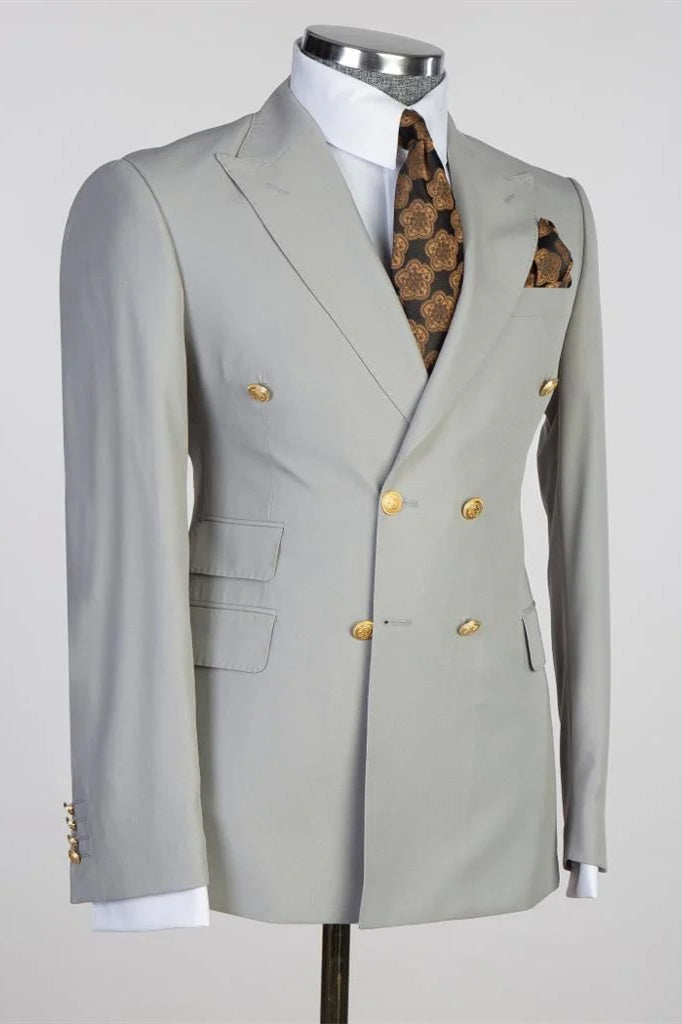 Classy Gray Double Breasted Slim Fit Business Suits For Men