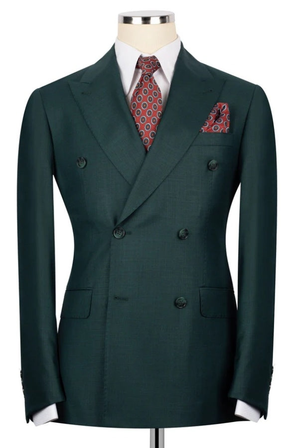 Handsome Dark Green Double Breasted Close Fitting Business Suits