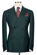 Handsome Dark Green Double Breasted Close Fitting Business Suits