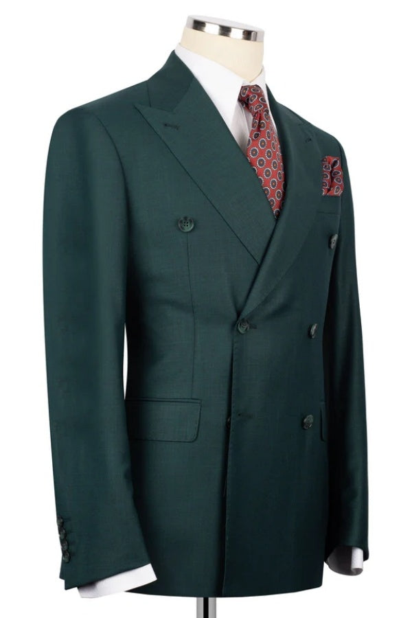 Handsome Dark Green Double Breasted Close Fitting Business Suits