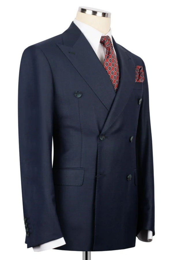 Modern Dark Navy Double Breasted Business Suits For Men