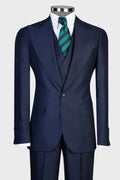 Classic Dark Blue 3 Pieces Close Fitting Business Suits With Vest