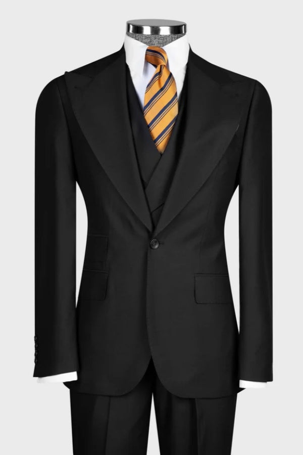 Handsome Black 3 Pieces Close Fitting Business Suits With Vest