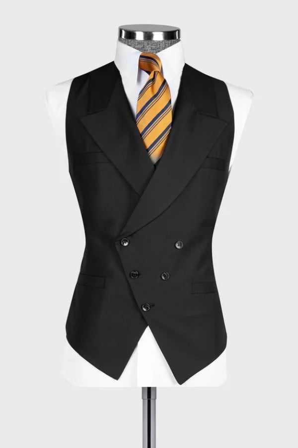 Handsome Black 3 Pieces Close Fitting Business Suits With Vest