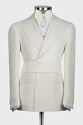 Cool Off-white Jacquard Notched Lapel Prom Suits With Crossover Satin Panel