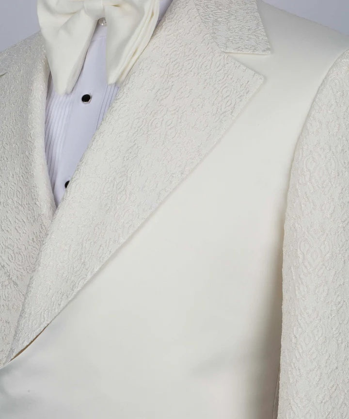 Cool Off-white Jacquard Notched Lapel Prom Suits With Crossover Satin Panel